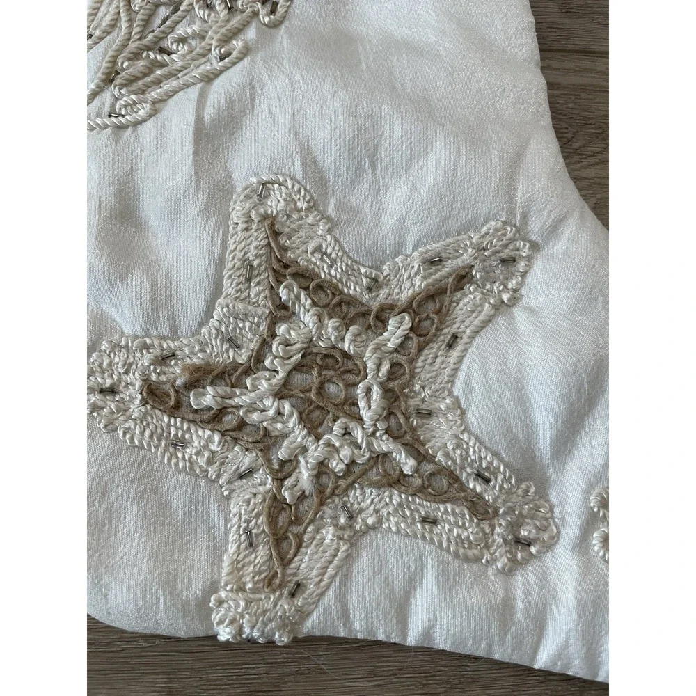 Set of 2 Lg Cream White Beach Nautical Christmas Stockings Coral Starfish Beaded